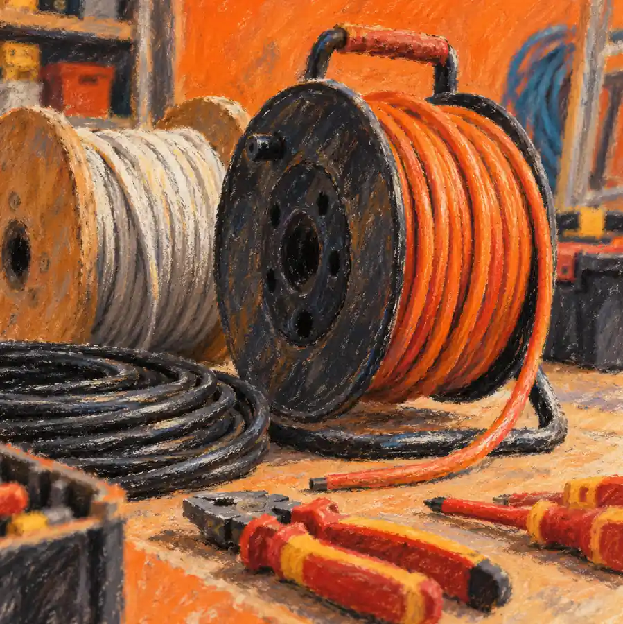Illustration of electrical contractors equipment and workspace