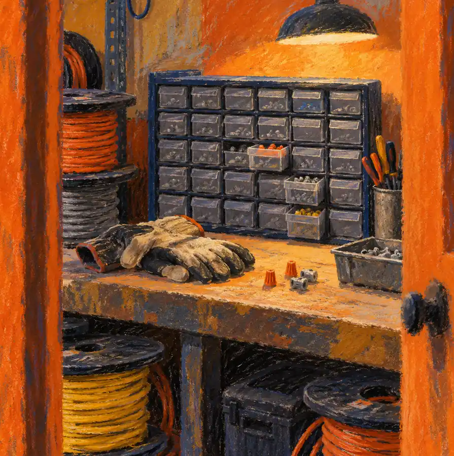 Illustration of electrical contractors equipment and workspace